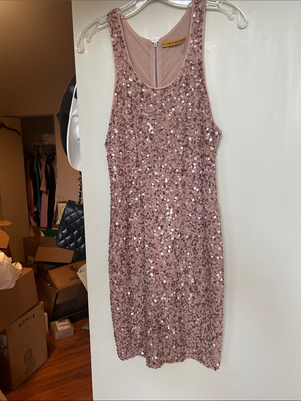 Alice + Olivia Rose Gold Sequin Tank Mini Dress